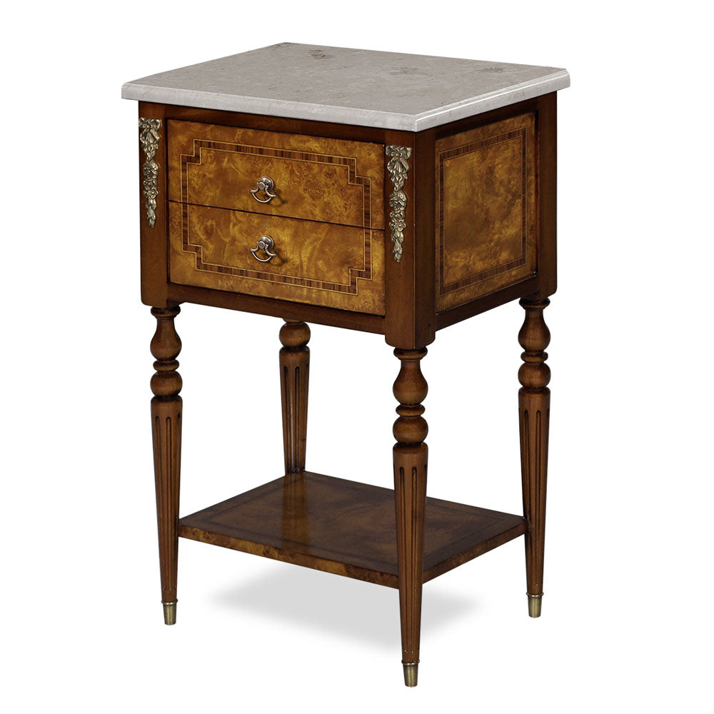 Side Table Burl 2 Drawer, Marble Top | Jansen uk