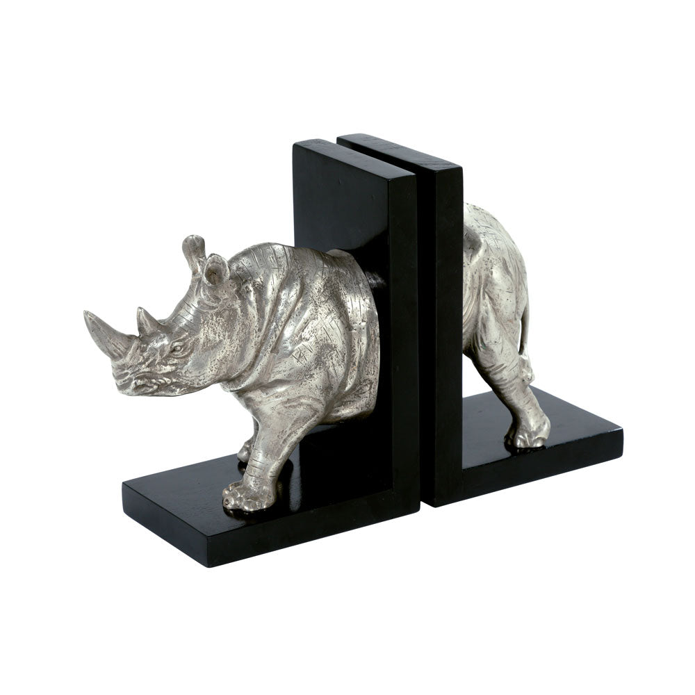 The Rhino Bookends Statue Silver | Jansen uk