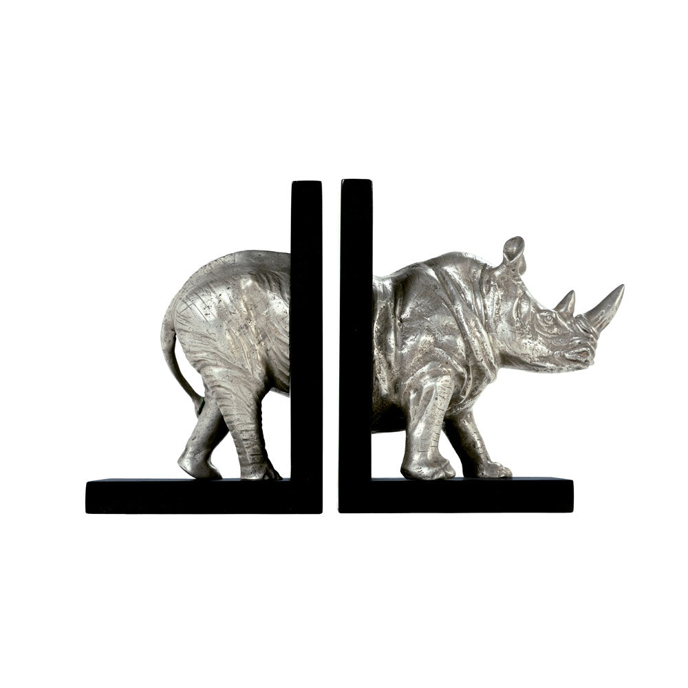 The Rhino Bookends Statue Silver | Jansen uk