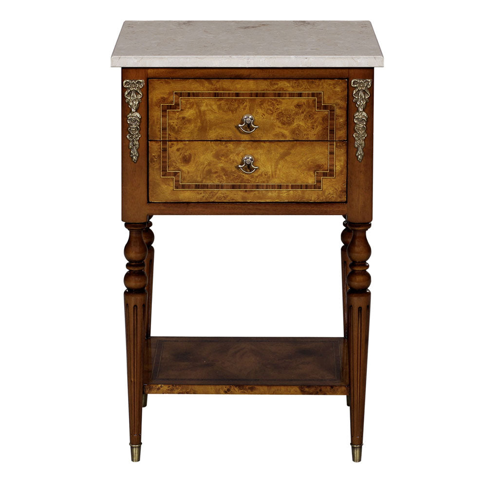 Side Table Burl 2 Drawer, Marble Top | Jansen uk