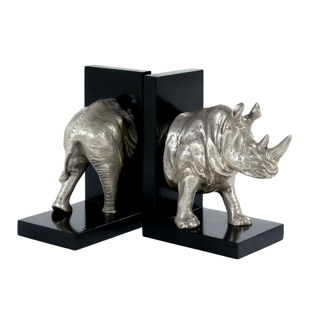 The Rhino Bookends Statue Silver | Jansen uk