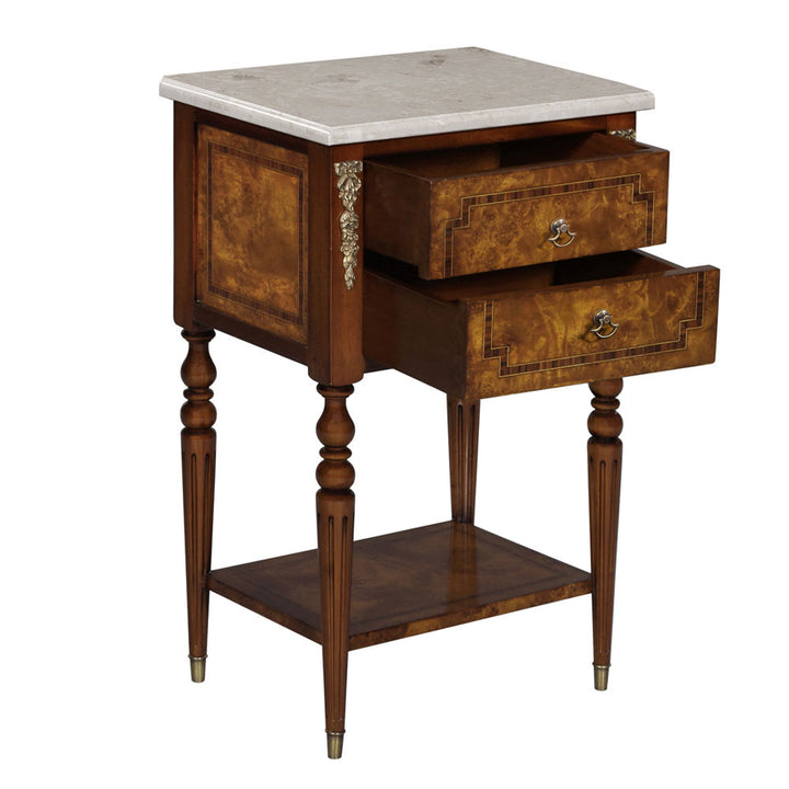 Side Table Burl 2 Drawer, Marble Top | Jansen uk