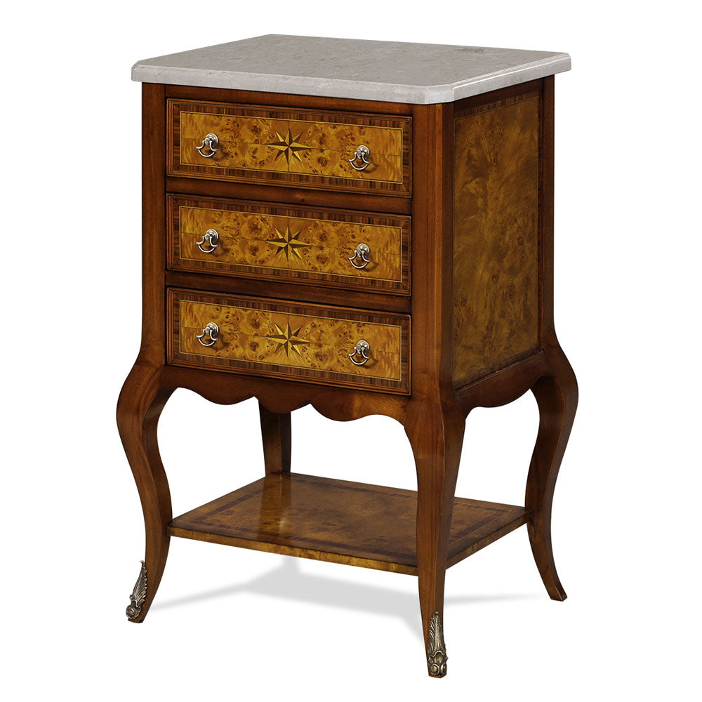 Side Table Burl 3 Drawers, Marble Top | Jansen uk